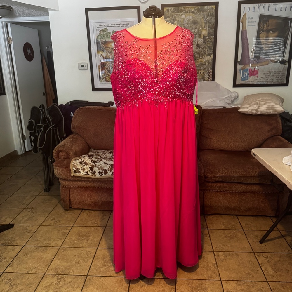 Sydney's Closet Vibrant Pink Beaded Prom Dress